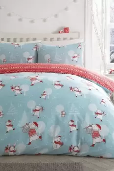 Image of 'Christmas Skating Fun' Scandi Print Duvet Cover Set
