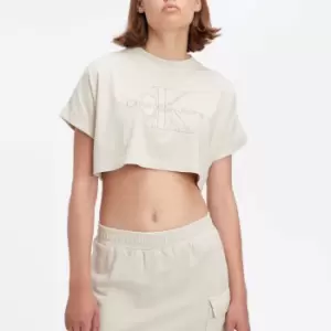 Image of Calvin Klein Jeans Womens Monologo Cropped T-Shirt - Classic Beige - XL