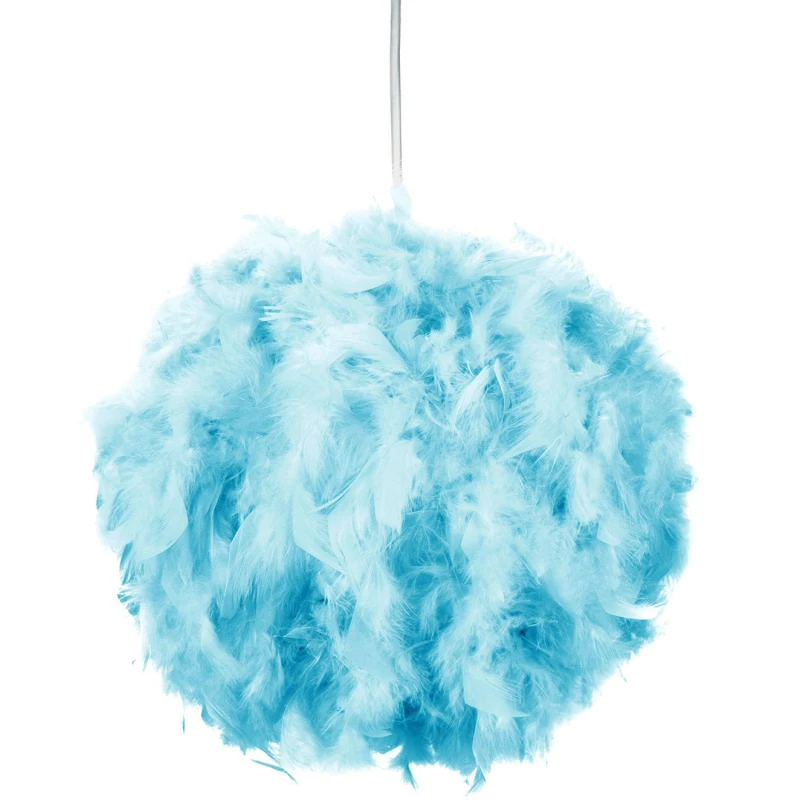 Image of Happy Homewares Eye-Catching & Modern Genuine Feather Decorated Pendant Light Shade in Teal Size: 16" Teal Unisex 16"