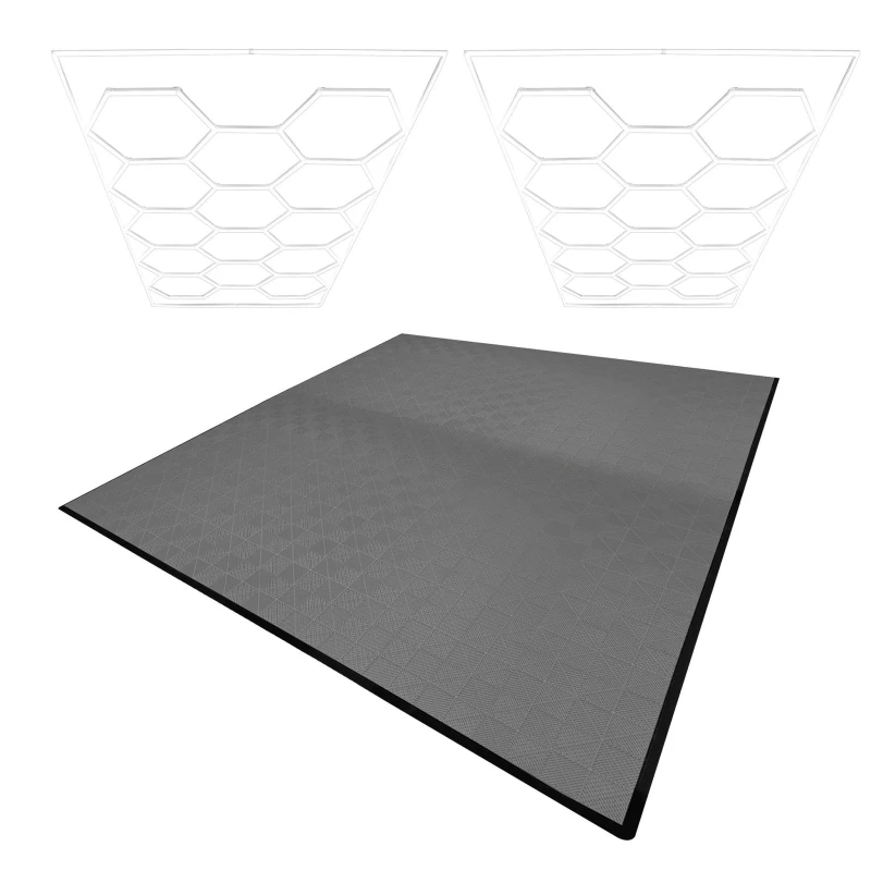 Image of Monstershop Hexagon LED Lights x 2 & Vented Garage Floor Tiles x 225 With Edges - Grey Grey