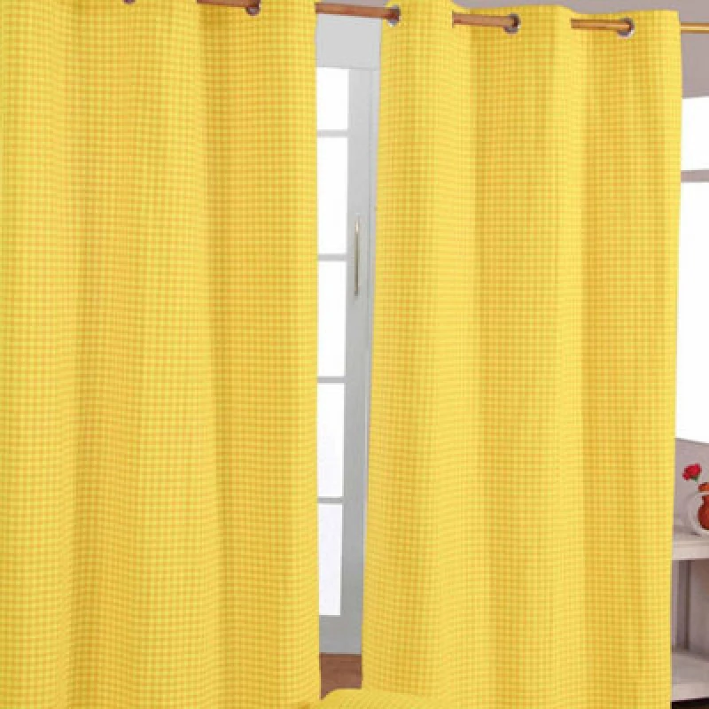 Image of Homescapes Yellow Cotton Gingham Eyelet Curtains 117 X 137 Cm