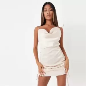 Image of Missguided Tall Satin Aysm Ruched Side Mini Dress - Neutral