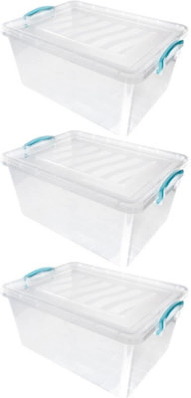 Image of JVL Clip Lid Plastic Storage Boxes 25L - S/3 Hard Storage 25L Clear 39897369000