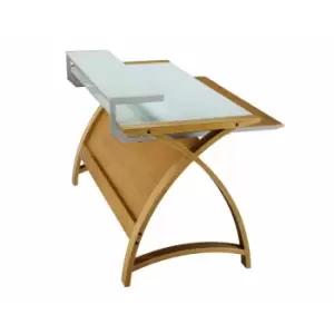 Image of Jual Helsinki Large Curve Glass Laptop Desk with Keyboard Tray, Oak
