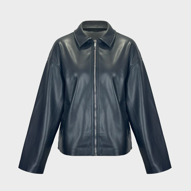 Image of Jack Wills Womens Faux Leather Full Zip Long Sleeve Bomber Jacket Black female 8 (XS)