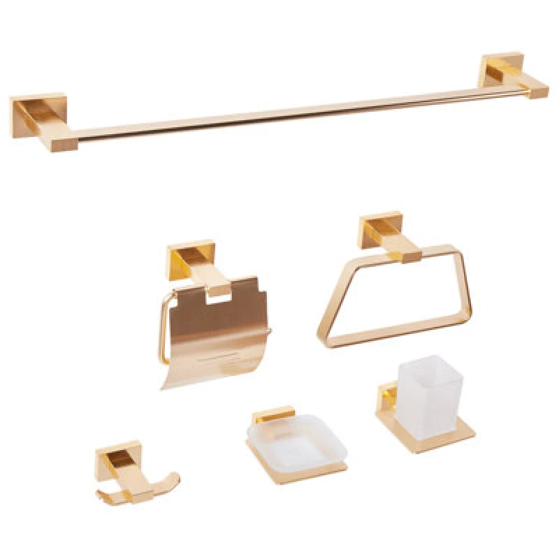 Image of Beliani 6 Piece Bathroom Hardware Set Riohacha With Towel Bars And Hooks Gold
