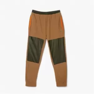 Image of Mens Lacoste Colour-Block Polar Fleece Trackpants Size 4 - M Brown / Khaki Green