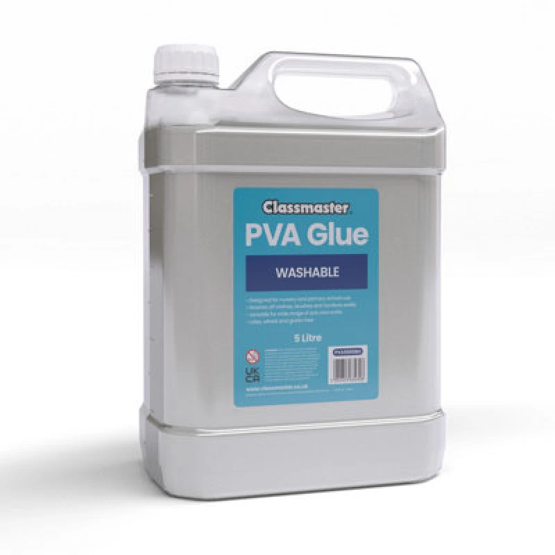 Image of Classmaster Classmaster White Washable Blue Label PVA Glue 5L Bottle with Screw Cap PVA5000BU PVA5000BU