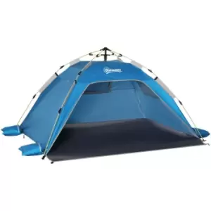 Image of 2 Man Pop-up Beach Tent Sun Shade Shelter Hut w/ Windows Doors Hook Sandbags UV Protection Waterproof Outdoor Adventure Garden Sky Blue - Outsunny