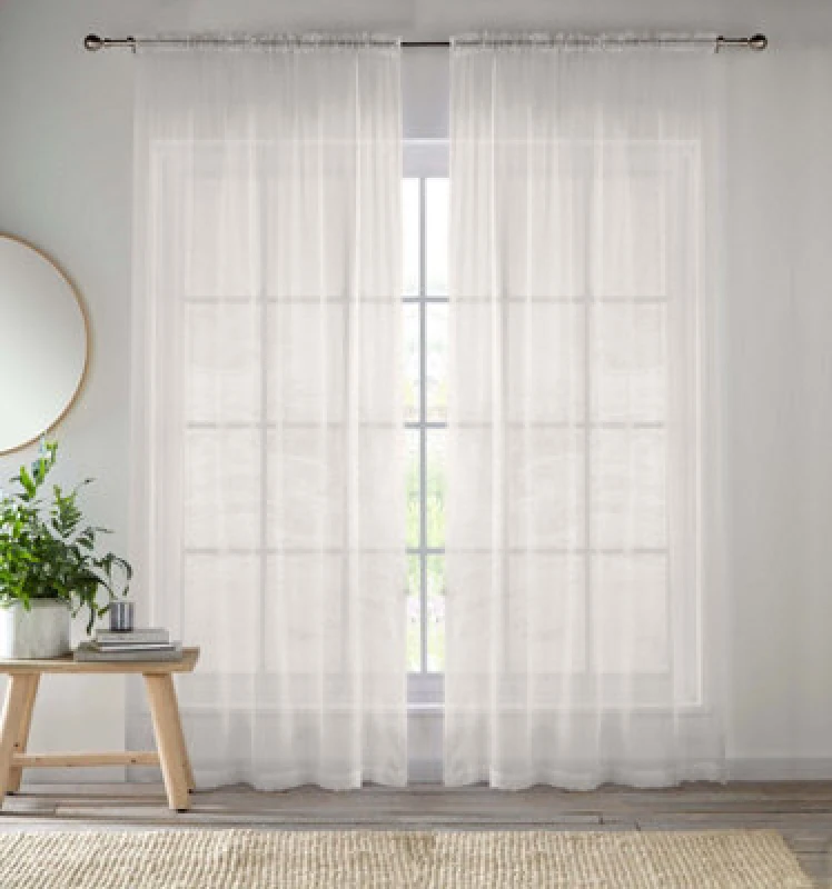 Image of Tyrone Textiles 57x48" Cream Sheer Pair of Plain Woven Voile Slot Top Curtain Panels (145x122cm), Cream CRY02PA48-PAIR
