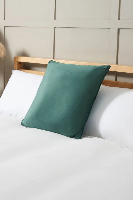 Image of BHS Small Velour Piped Cushion in Green Green Unisex