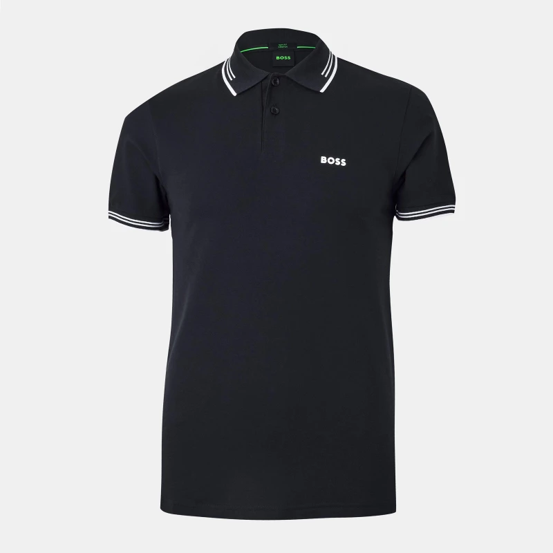 Image of Boss Mens HBG Paul Polo Contrast Striped Trim Shirt Short Sleeve Polos XL White 54489427470