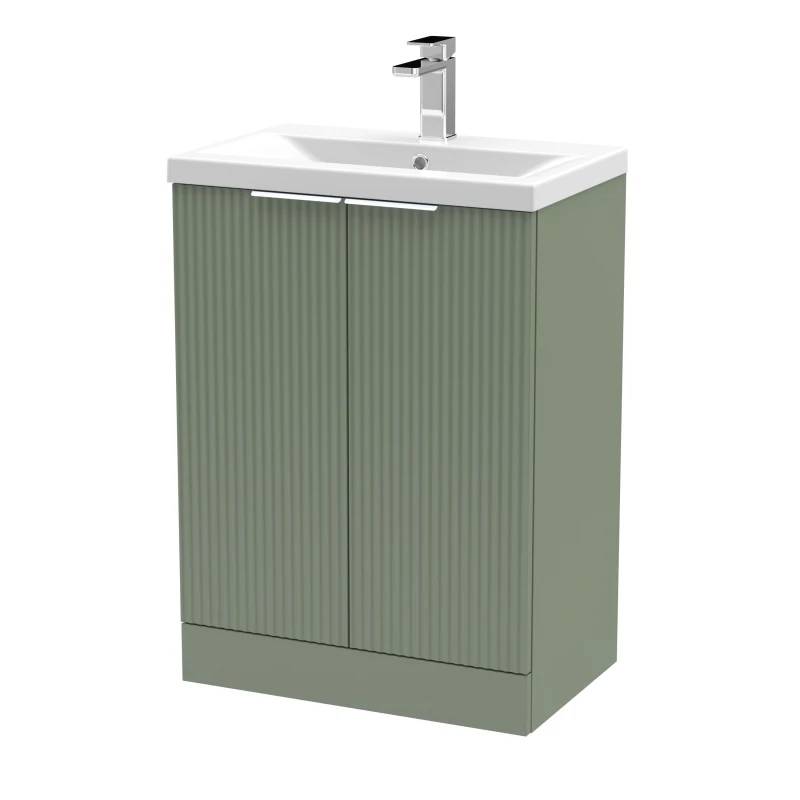 Image of Balterley Fluted Front Floor Standing 2 Door Vanity Basin Unit 600mm Satin Green Green Unisex