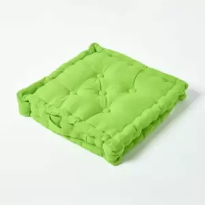 Image of Cotton Lime Green Floor Cushion, 50 x 50cm - Green - Homescapes