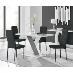 Image of Monza 4 White/Grey Dining Table & 4 Black Milan Black Leg Chairs - Black
