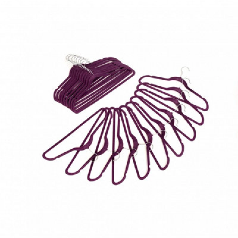 Image of Oypla Pack of 20 Non-Slip Space Saving Velvet Clothes Coat Hangers Purple unisex
