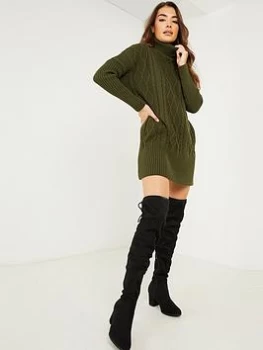 Image of Quiz Khaki Chunky Knit Jumper Dress - S