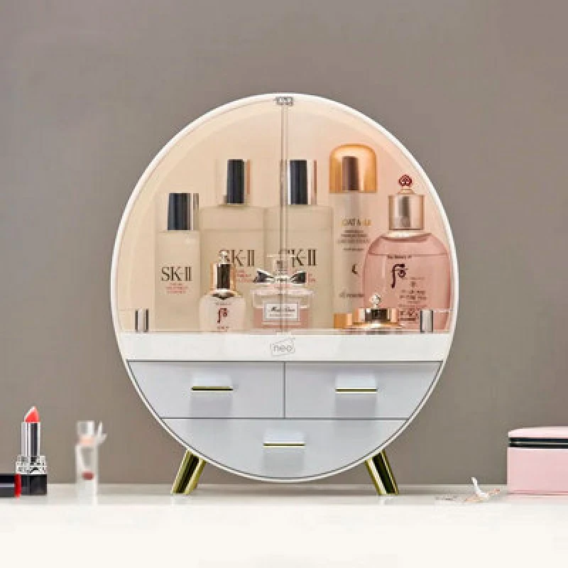 Image of Neo 2 Drawer Round Desktop Cosmetic Makeup Display Storage Box Organiser