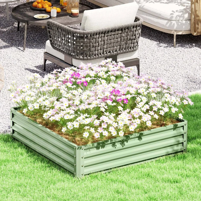Image of OUTSUNNY Raised Garden Bed Metal Patio Backyard Flower Planter, Light Green Light Green Unisex