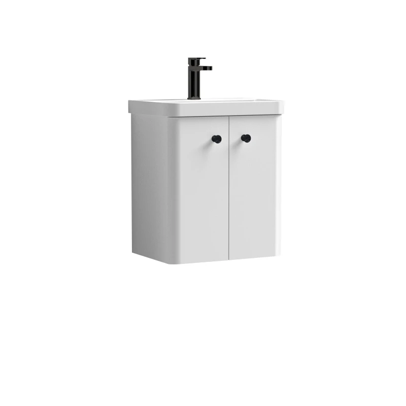 Image of Balterley Curve Wall Hung 2 Door Vanity Basin Unit White Black Handles 500mm White