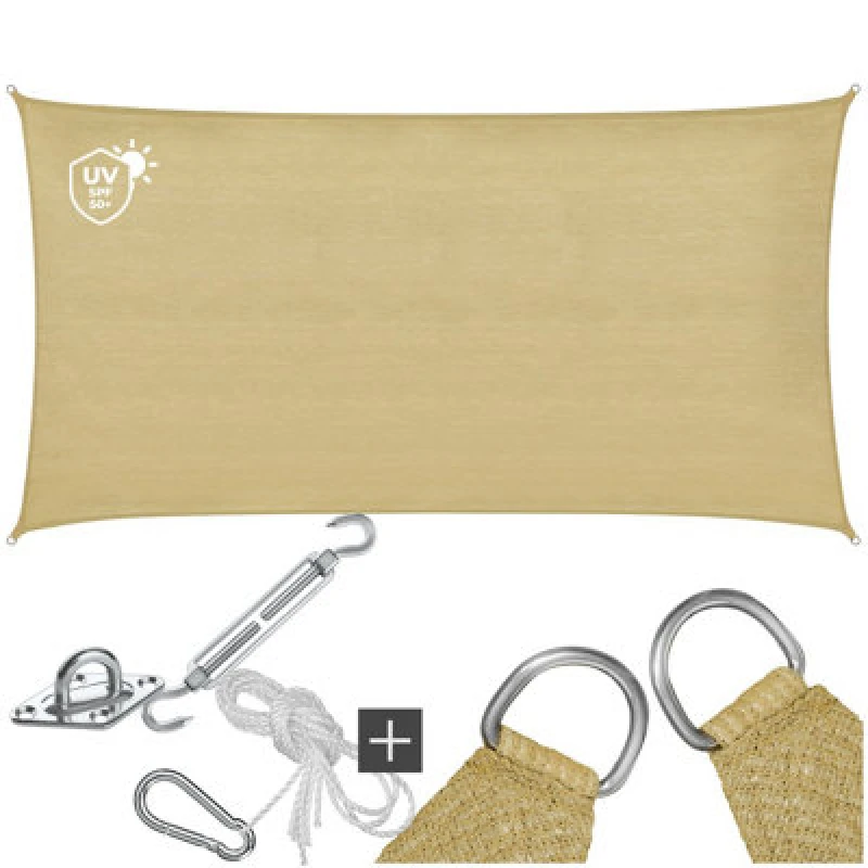 Image of Tectake Sun Sail Sonny, Uv Protected, Water-Resistant And Anti-Tear - 2 X 4 M - Sand