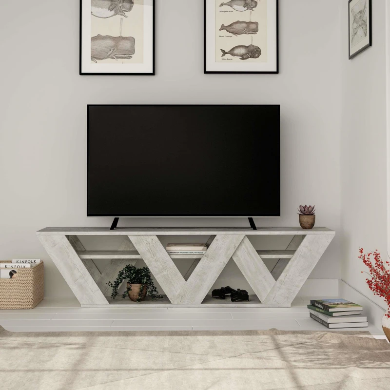 Image of DECORTIE Decortie - Ralla Modern tv Stand Multimedia Centre tv Unit Ancient White With Shelves 158cm - White M.TV.16955.4