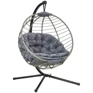 Image of Outsunny PE Rattan Swing Chair, Outdoor Hanging Chair with Metal Stand, Thick Padded Cushion, Foldable Basket and Cup Holder, for Indoor and Outdoor,