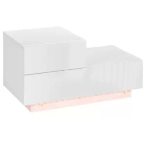 Image of HOMCOM High Gloss Front Bedside Table with Drawers Nightstand with RGB LED Light and Remote for Bedroom Living Room, White