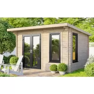 Image of Power Sheds 12 x 8ft Left Hand Door Pent Notched Logs Log Cabin