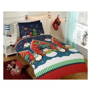 Image of Santa's Grotto Kids Christmas Duvet Set, Multi-Colour, Toddler Junior Bedding - Multi