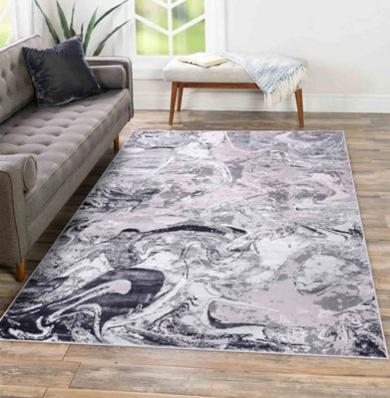 Image of Solarius Modern Grunge Marbling Abstract Area Rugs Silver 120X170 Cm