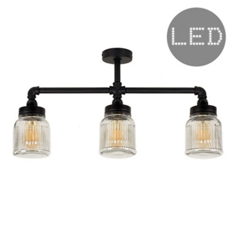 Image of ValueLights Luiggi Black Ceiling Bar Light with 4w Filament Bulbs Black