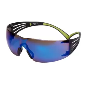 Image of 3M 400 Safety Glasses, Black/Green frame, Anti-Scratch, Blue Mirror Lens, SF408A