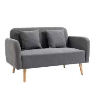 Image of Homcom Two Seater Loveseat Sofa Chenille Upholstered Couch Wood Legs Grey