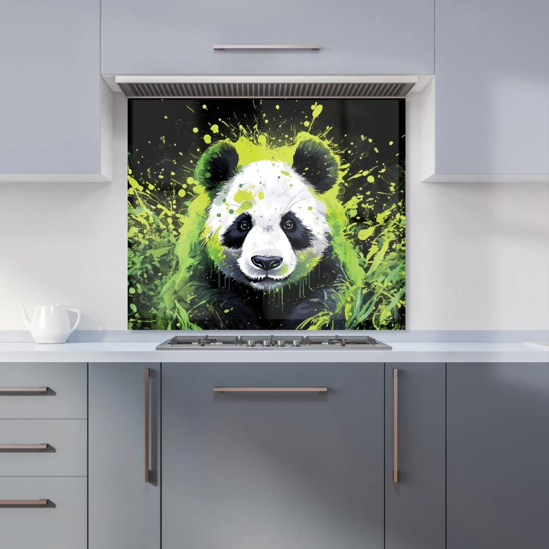 Image of Warren Reed - Designer Green Splashart Panda Face Kitchen Splashback Size: 700mm x 650mm Green Unisex 700mm x 650mm