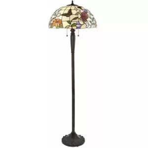 Image of Loops - 1.6m Tiffany Twin Floor Lamp Dark Bronze & Butterfly Stained Glass Shade i00007