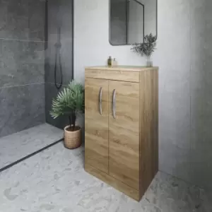 Image of Nuie - Athena Floor Standing 2-Door Vanity Unit and Worktop 500mm Wide - Natural Oak