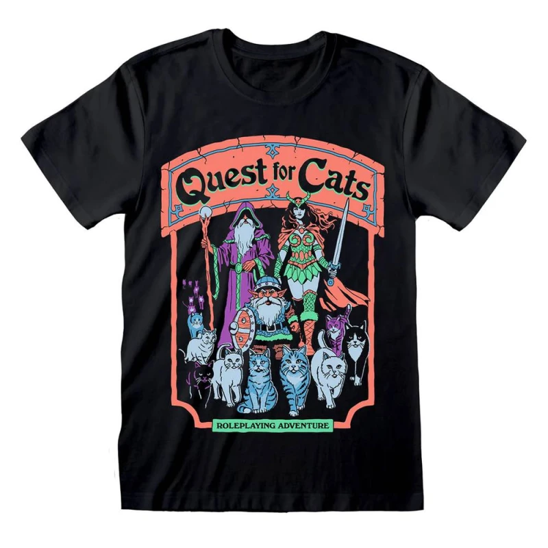 Image of Steven Rhodes Mens Quest For Cats T-Shirt in Black Size: XL Black Male XL