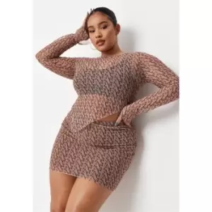 Image of Missguided Mesh Ls Top Monogram Mg - Brown