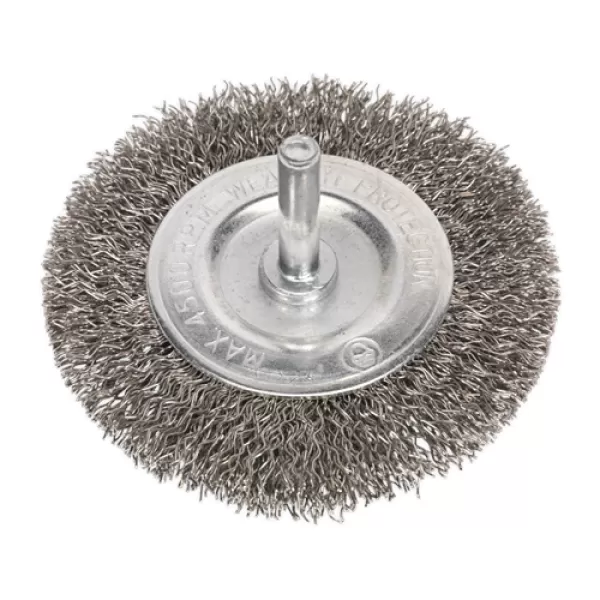 Image of Genuine SEALEY SFBS75 Flat Wire Brush Stainless Steel 75mm with 6mm Shaft