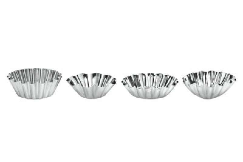 Image of Premier Housewares Tinplate Mould Set Of Eight Round Fluted Cake Moulds Silver