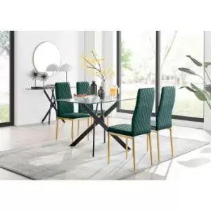 Image of Furniture Box Leonardo Black Leg Glass Dining Table and 4 Green Velvet Milan Gold Leg Chairs