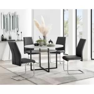 Image of Furniture Box Adley Grey Concrete Effect Storage Dining Table and 4 Black Lorenzo Chairs