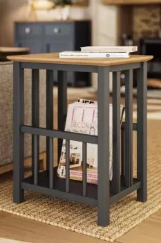 Image of Solid Oak Magazine Rack Table Graphite Blue Ready Assembled - Taberno