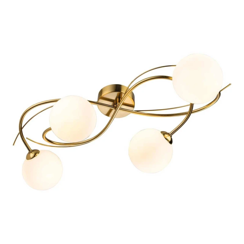 Image of Firstlight Elba 4-Light Semi-Flush Ceiling Light Opal in Brushed Brass
