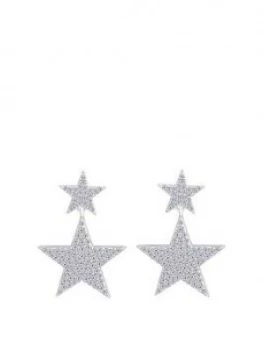 Image of The Love Silver Collection Sterling Silver Micro Set Cubic Zirconia Double Star Drop Earrings