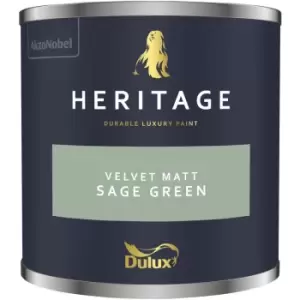 Image of Dulux Heritage Velvet Matt Sage Green Matt Emulsion Paint 125ml