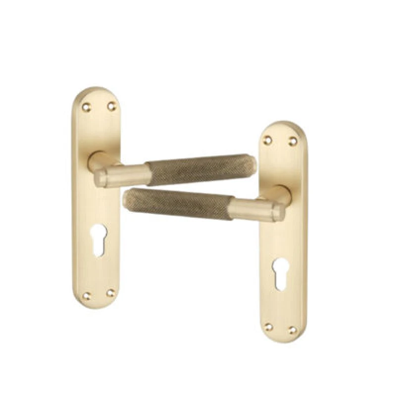 Image of Spira Brass Connaught Knurled Lever On Backplate Euro Satin Brass