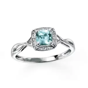 Image of 9ct White Gold Ring with Aquamarine and Pave Diamonds