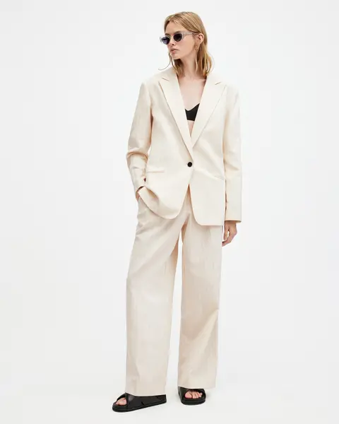 Image of AllSaints Payton Wide Leg Linen Blend Trousers